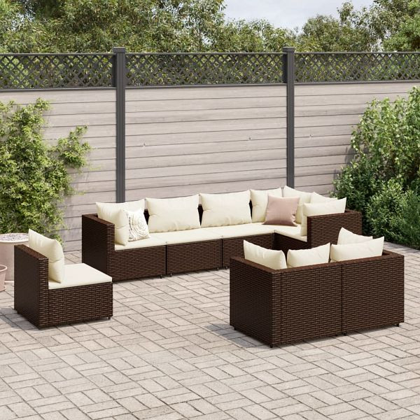 vidaXL 8-tlg. Garten-Lounge-Set mit Kissen Braun Poly Rattan, 3308193