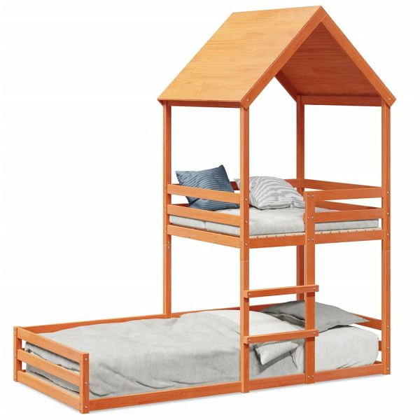 vidaXL Etagenbett mit Dach Wachsbraun 80x200 cm Massivholz Kiefer, 3282395
