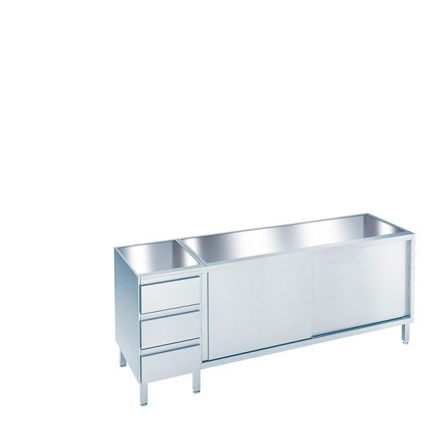 CHROMOnorm Arbeitsschrank mit Schiebetüren und Schubladenblock Links, ohne Tischplatte - 2000x660(700)x800/850 mm, SS0720US3L0