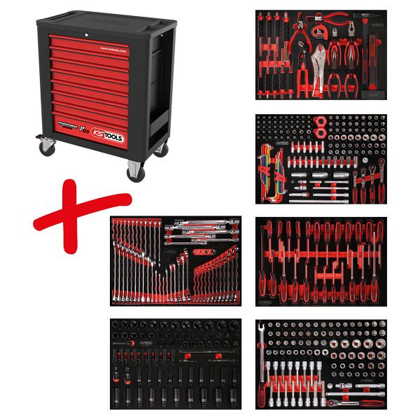 KS Tools PERFORMANCEplus Werkstattwagen-Satz P15, mit 423 Werkzeugen und 6 Schubladen, 815.6423