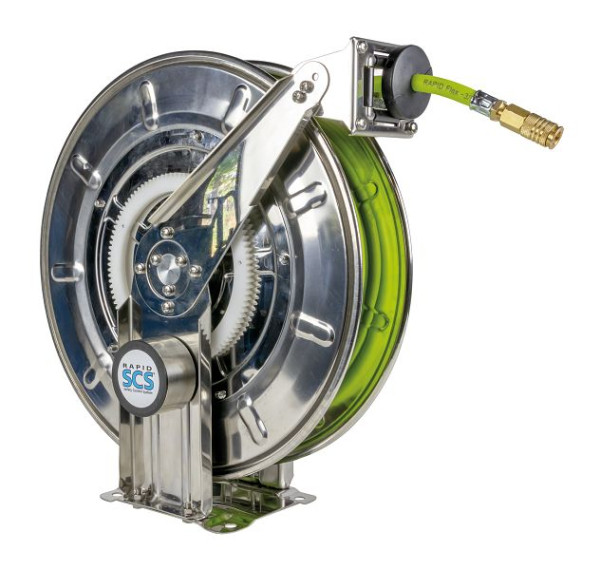 Rapid Automatischer Schlauchaufroller komplett in Edelstahl mit 12 m Spezial-Flex-Schlauch DN 10, zur Wand-, Boden- oder Deckenmontage, 09 144