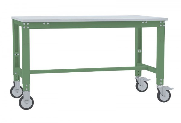 Manuflex Arbeitstisch UNIVERSAL Spezial mobil mit Melaminplatte, BxTxH = 1000 x 600 x 752-972 mm, Resedagrün, AU7301.6011