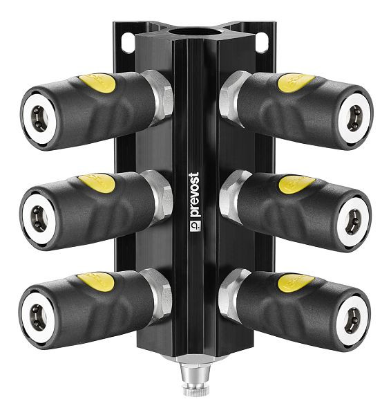 Prevost Rohrleitungsdose mit Innengewinde- Kupplungen und Ablass- ARO 210 Profile- Durchgang 6 mm, Eingang mit IG BSPP=G 3/4, Ausgang=4x ASI 06, MF 104S4AS