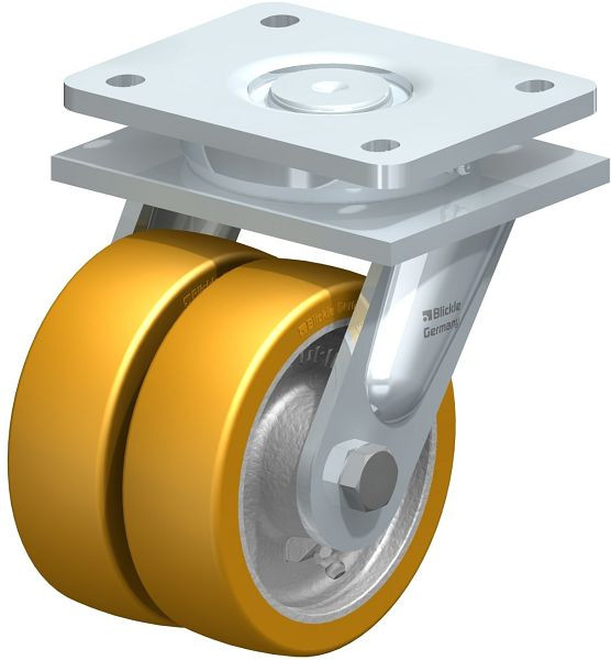 Blickle LOD-GTH 125K Stahlgeschweißte Schwerlast-Doppel-Lenkrolle, Blickle Extrathane®, Hellbraun, 608828