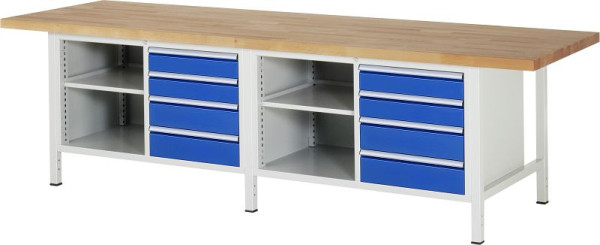 RAU Werkbank Serie 8000 - Gestell-Bauweise (Schweißgestell), 8 x Schublade, 2 x Fachboden, 3000x840x900 mm, 03-8463A2-309B4S.11