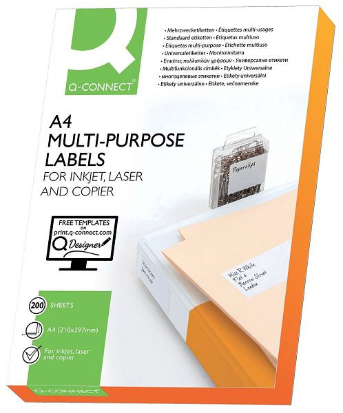Q-Connect Universal-Etiketten - 210 x 148 mm, weiß, 400 Etiketten, permanent, KF15566