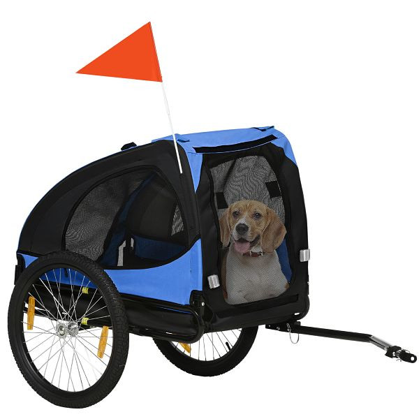 PawHut Hundeanhänger, klappbarer Hunde-Fahrradanhänger, wasserbeständig, Oxfordstoff, Stahl, 140 x 71 x 83 cm, Blau, D00-169V00BU