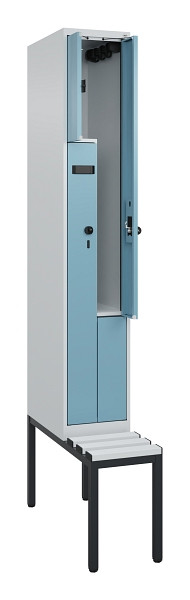 C+P Z-Spind Evolo PLUS, Bank, 2 Fächer, 2120x300x815mm, 7035/0010, Drehriegel, Sitzfläche Kunststoff, Sitzbank, 0490537-102 S10063