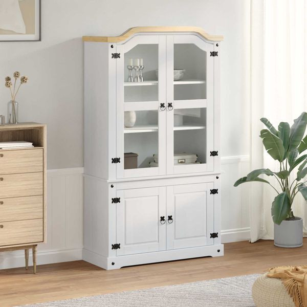 vidaXL Vitrine Weiß 103,5 x 42 x 180 cm Massives Kiefernholz, 42024945