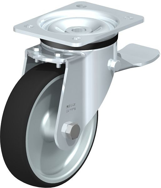 Blickle LK-PATH 160G-ST Stahlblech-Lenkrolle, schwere Ausführung, mit Anschraubplatte & Feststeller, Thermoplastisches Polyurethan, Grau, 852262