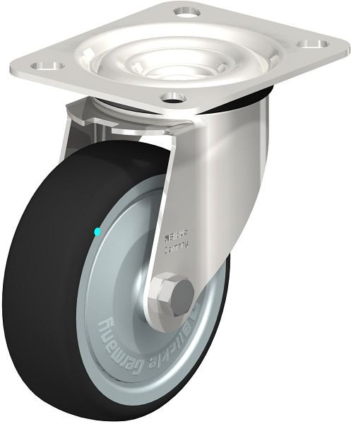 Blickle LEX-PATH 100KD-FK Edelstahl-Lenkrolle mit Anschraubplatte, Thermoplastisches Polyurethan, Grau, 847072