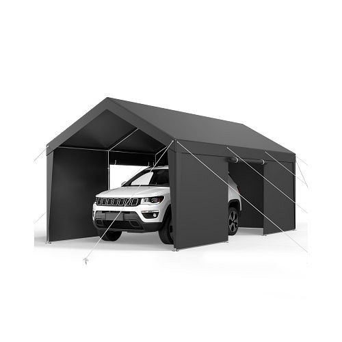 VEVOR Carport 3,05x6,09x2,87 m, Zeltgarage mit abnehmbaren Wänden & Tür, UV-beständig, Ganzjahresschutz, grau, FBSJSQCCKHS886LB9001V0