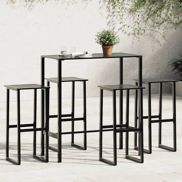 vidaXL 5-teilig Gartenbar-Set Schwarz Pulverbeschichteter Stahl, 3283751