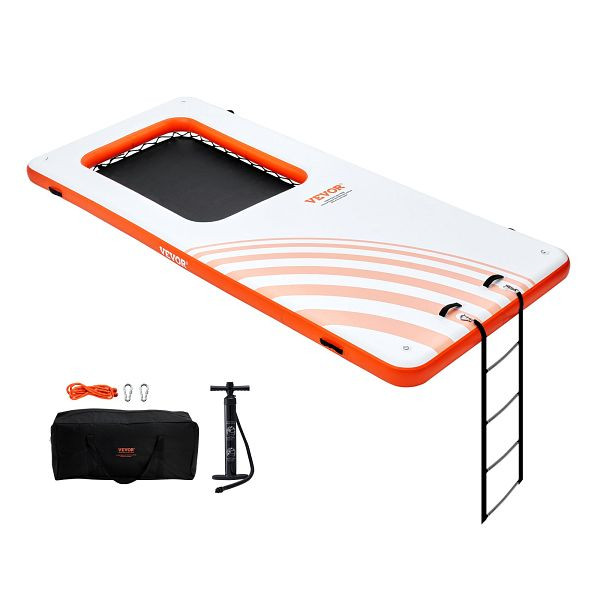 VEVOR Aufblasbares Schwimmdock 4,57x1,98m mit 1,21x 1,82m Trampolinnetzpool Wassermatte tragbare Tasche und abnehmbarer Leiter, CQFT15X65BJHLFCW3V0