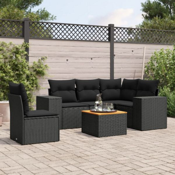 vidaXL 6-tlg. Garten-Sofagarnitur mit Kissen Schwarz Poly Rattan, 3257777