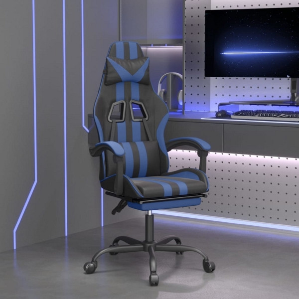 vidaXL Gaming-Stuhl mit Fußstütze Drehbar Schwarz & Blau Kunstleder, 349531