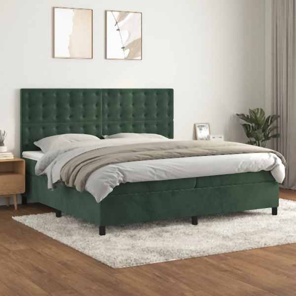 vidaXL Boxspringbett mit Matratze Dunkelgrün 200x200 cm Samt, 3143286