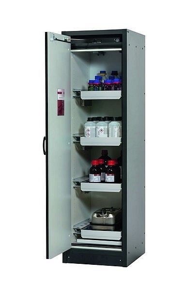 asecos Sicherheitsschrank Q-CLASSIC-30, Q30.195.056 in verkehrsrot RAL 3020 mit 4x Auszugswanne Standard (Stahlblech), 31002-066-30088