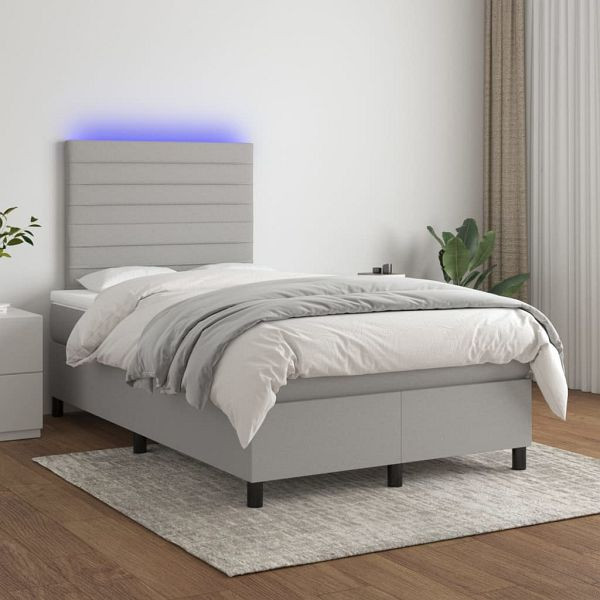 vidaXL Boxspringbett mit Matratze & LED Hellgrau 120x200 cm Stoff, 3134941