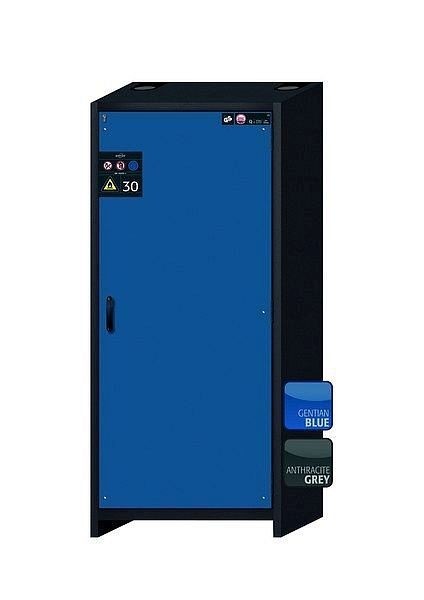 asecos Sicherheitsschrank Q-CLASSIC-30, Q30.195.086.WDR in enzianblau RAL 5010 mit 4x Auszugswanne Standard (Edelstahl), 31009-067-30056