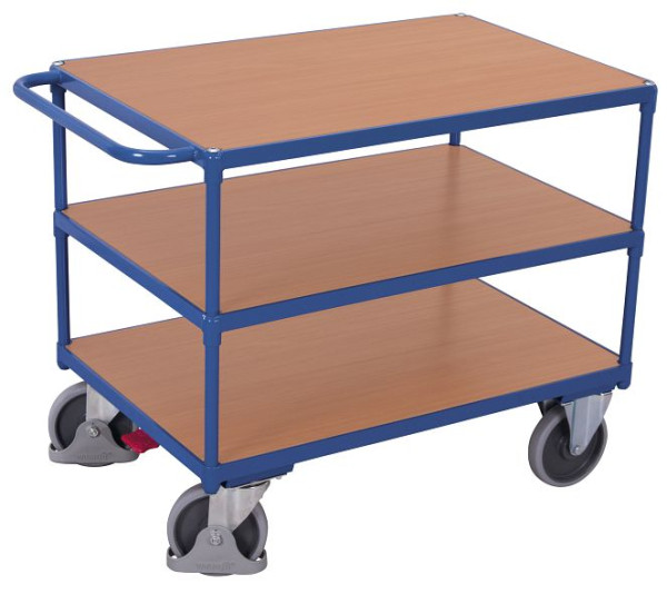 VARIOfit Schwerer Tischwagen mit 3 Ladeflächen, Ladefläche: 850 x 500 mm, RAL 5010 enzianblau, sw-500.650