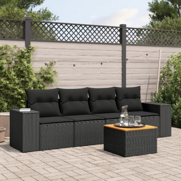 vidaXL 5-tlg. Garten-Sofagarnitur mit Kissen Schwarz Poly Rattan, 3225320