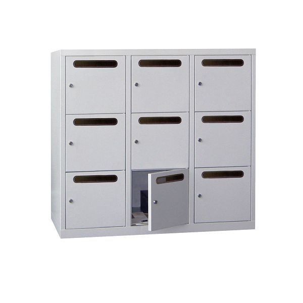 Pavoy Schließfach-Hängeschrank 1087/500/1200, 3b x 3h, Zylinder, Abteilbreite 400 mm, Einwurfschlitz 30 mm, Winkelschiene, 61213-334-951-512118