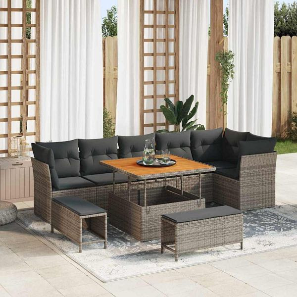 vidaXL Garten-Sofa-Set mit Kissen 9-teilig Grau 100 x 100 x 71 cm, 3363448