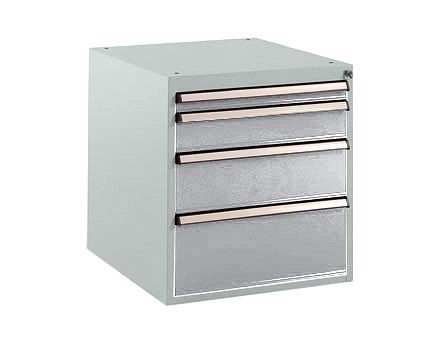 Manuflex Schubfachschrank BASETEC Stationär, Nutzhöhe 500 mm mit 4 Schubfächern, in alusilber ähnlich RAL 9006, SP1140.9006