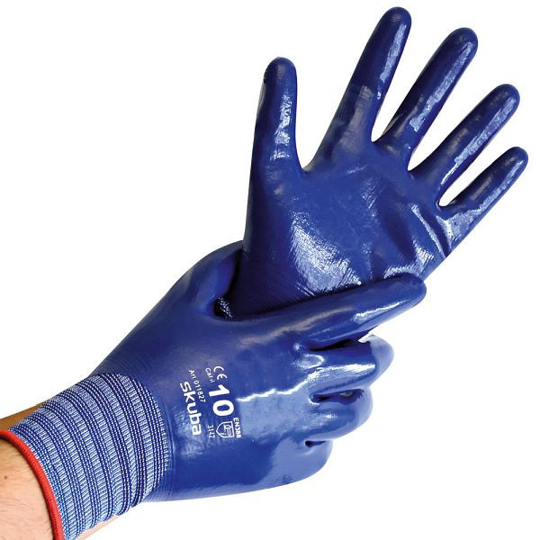 Franz Mensch Feinstrickhandschuhe Skuba, blau, Größe 10/XL, Nitril-Beschichtung Trägermaterial Nylon, wasserdicht, VE: 24 Paar, 339133