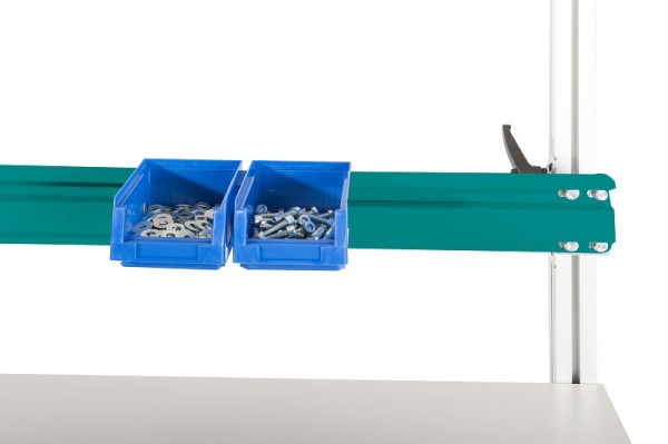 Manuflex ESD-Boxenträgerschiene für Alu-Aufbauportal, in Wasserblau RAL 5021, BxTxH = 1196 x 2 x 100 mm, Wasserblau, LZ8328.5021