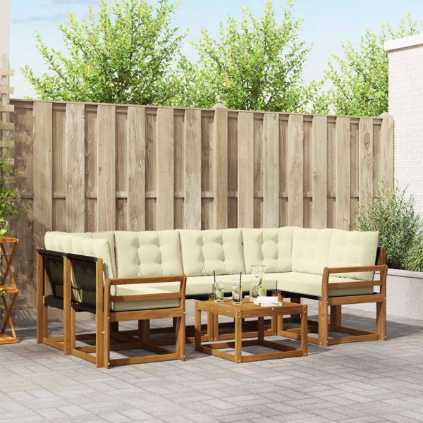 vidaXL Outdoor-Sofagarnitur mit Kissen 7-teilig Natur und Creme, 3368449