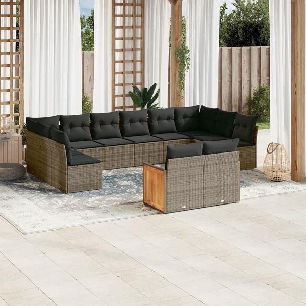 vidaXL 12-teilig Garten-Sofagarnitur mit Kissen Grau Poly Rattan, 3228125