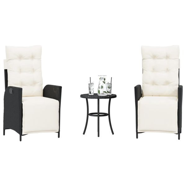 vidaXL 3-tlg. Bistro-Set mit Kissen Schwarz Poly Rattan, 365296