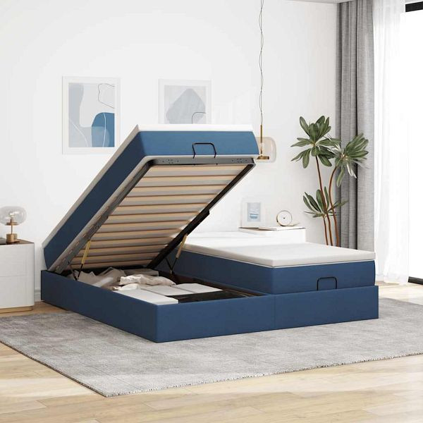 vidaXL Ottoman-Bett mit Matratzen Blau 200x200 cm Stoff, 3311254