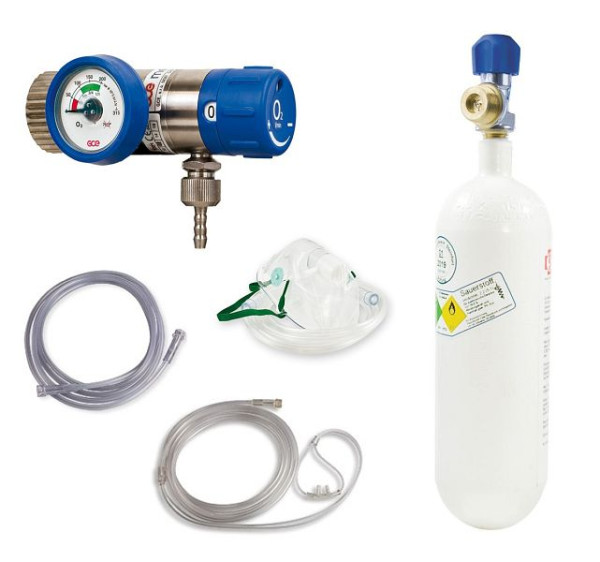 MBS Medizintechnik Sauerstoff-Komplett-Set - Druckminderer und Flasche 2 Liter - Stahlflasche, option2-stahl