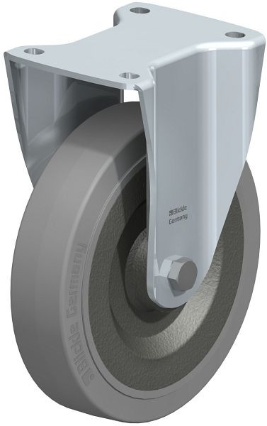 Blickle BH-SE 200K-SG Stahlblech-Bockrolle, Schwerlast-Ausführung, mit Anschraubplatte, Elastik-Vollgummi, Grau, 509398