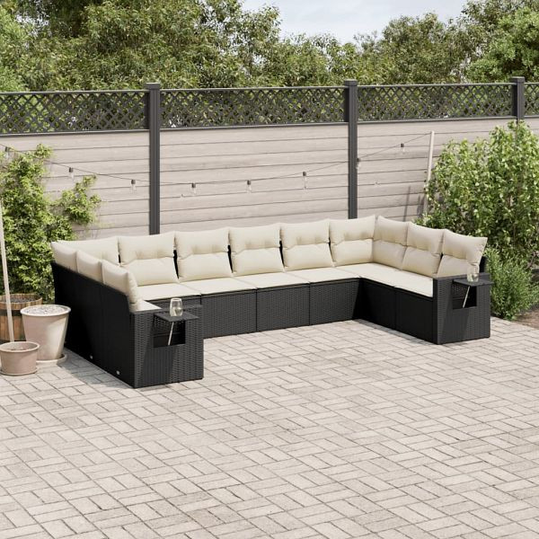 vidaXL 10-teilig Garten-Sofagarnitur mit Kissen Schwarz Poly Rattan, 3253003