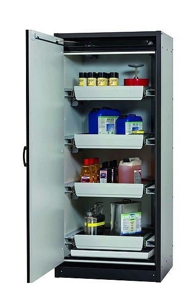 asecos Sicherheitsschrank Q-CLASSIC-30, Q30.195.086.WD in sicherheitsgelb RAL 1004 mit 4x Auszugswanne Standard (Stahlblech), 31008-060-30053