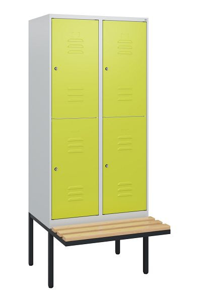 C+P Doppelstöckiger Spind Classic PLUS, 2 Abteile, 1950x800x815mm, 7035/0024, Zylinderschlösser, Buche-Sitzleisten, Sitzfläche, 0803405-22 S10040