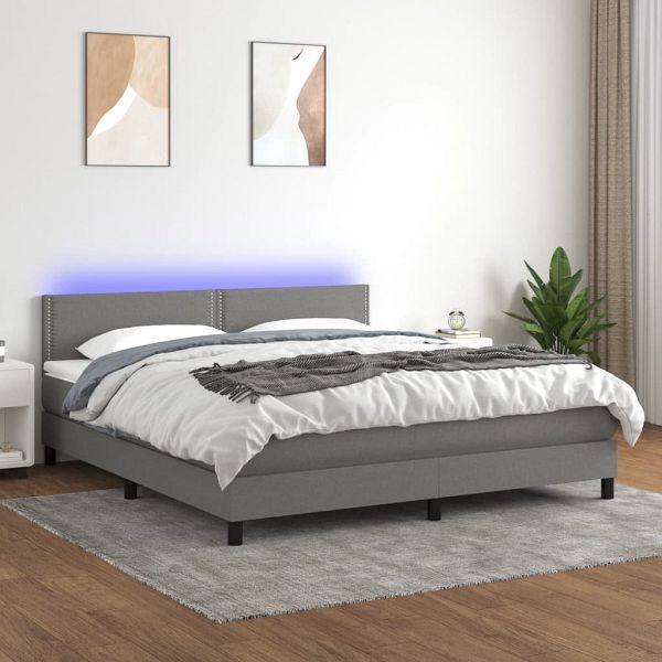 vidaXL Boxspringbett mit Matratze & LED Dunkelgrau 180x200 cm Stoff, 3133094