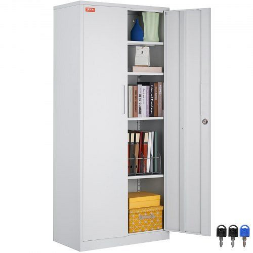VEVOR 5-Stockiger Aktenschrank Beistellcontainer mit 2 Magnetischen Türen, 90,72 kg Belastbar pro Regal Weiß, DXCWJCQBY51808OP2V0