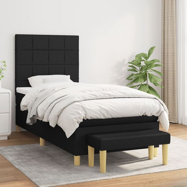 vidaXL Boxspringbett mit Matratze Schwarz 100x200 cm Stoff, 3137135