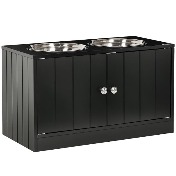 PawHut Hunde Futterstation, 2 Näpfe aus Edelstahl, Schrankfach 44L Kapazität, Magnettüren, schwarz, D08-040V00BK