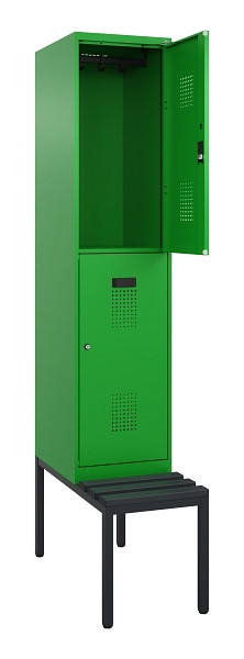 C+P Doppelstock-Spind Evolo PLUS, Bank, 2 Fächer, 2120x400x815mm, 6037/6037, Zylinderschloss, Sitzfläche Kunststoff, Sitzbank, 0493507-12 S10140