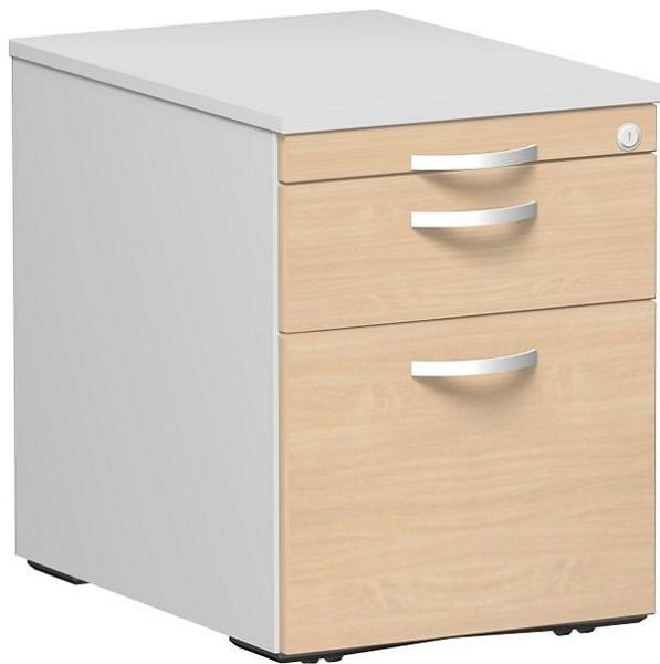 geramöbel Rollcontainer Hängeregistratur und 1 Kunststoff-Schubfach, Metall-Rollschubführung, 438x600x565, Ahorn/Lichtgrau, S-530152-AL