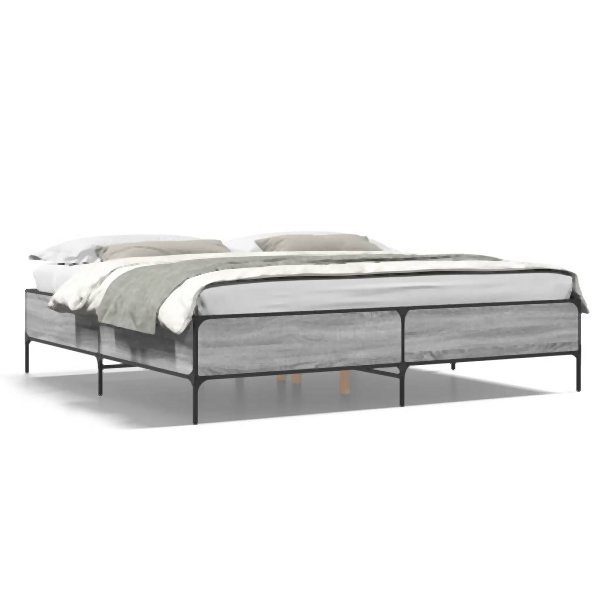 vidaXL Bettgestell Grau Sonoma 200x200 cm Holzwerkstoff und Metall, 3279780