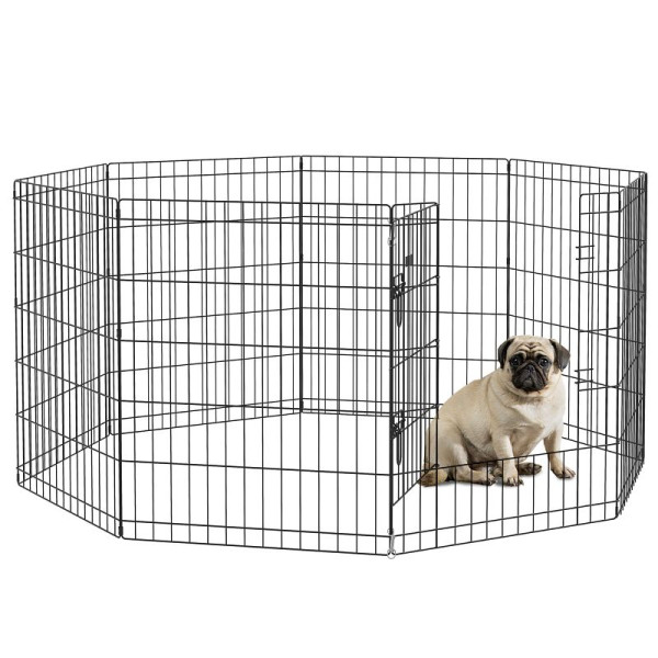 PawHut Haustierlaufstahll, Gehege für Welpen und kleine Hunde, mit Tür, Indoor- und Outdoor-tauglich, 76 cm, Schwarz, D06-020V01BK