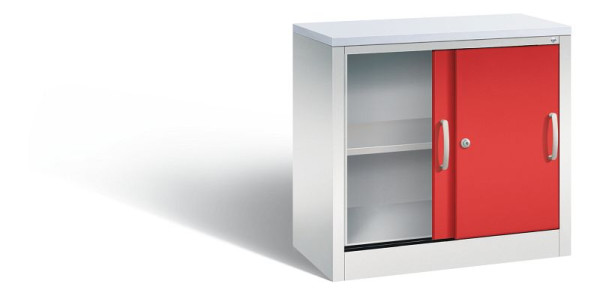 C+P Sideboard mit Schiebetüren Acurado, H720xB800xT400mm, Farbe: Lichtgrau / feuerrot, Bügelgriff, 2 OH, 5722-00 S10348