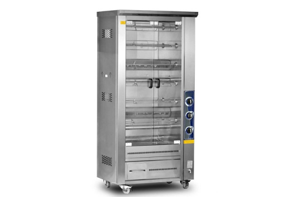 SGS Gastro Hähnchengrill mit Lavastein - Doppelfenster - mit 12 Spießen für bis zu 48 Hähnchen - 16 kW, PI3M010B